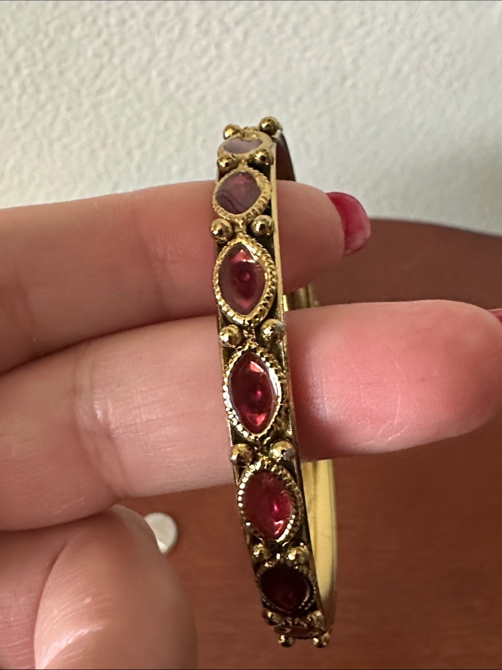 Fashion Jewelry Gold-Tone Bangle with Red Marquise Stones - Picture 4 of 7